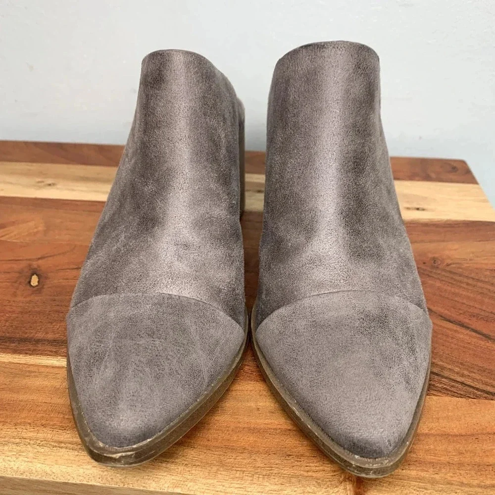 Report Tisha Faux Suede Leather Mules Clogs Pointed Toe Gray Taupe Shoes sz 7.5